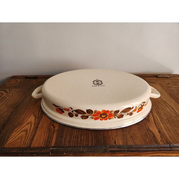 Vtg Moneta Enamelware Oval Floral #30 Casserole Dish Made in Italy 1970's - Picture 3 of 3